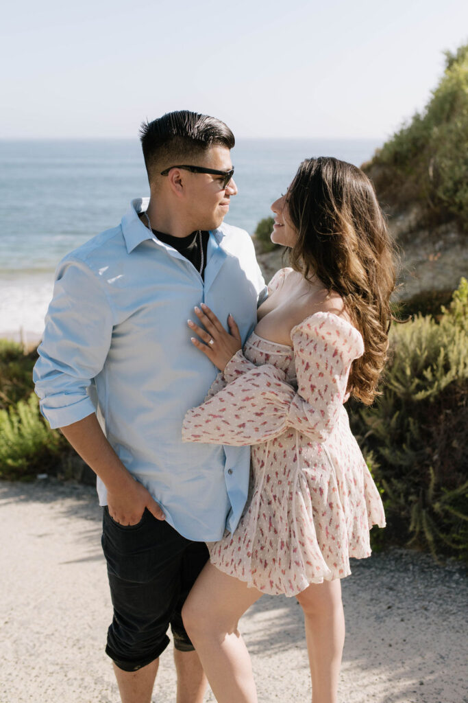 couple looking at each other during their engagement session