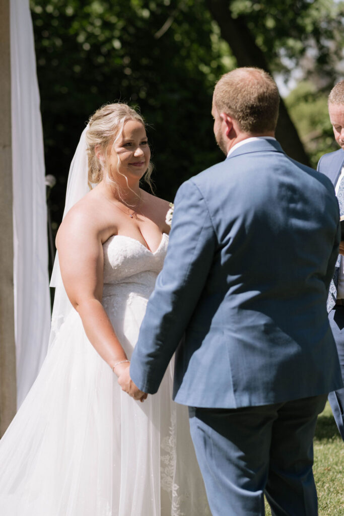 bride and groom at their intimate garden wedding ceremony