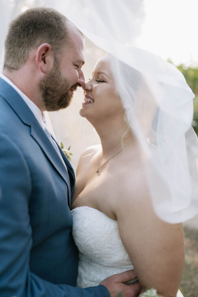 bride and groom at their intimate garden wedding