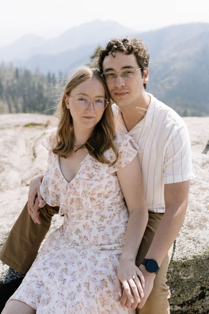 beautiful couple at sequoia national park for their engagement session