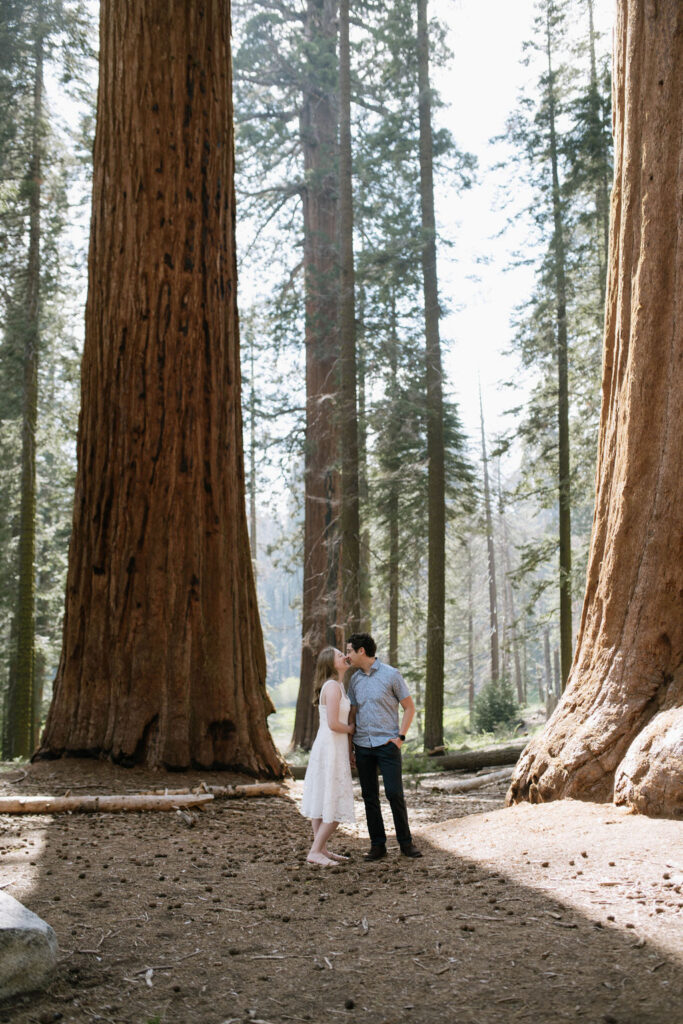 couple kissing during their engagement photoshoot 