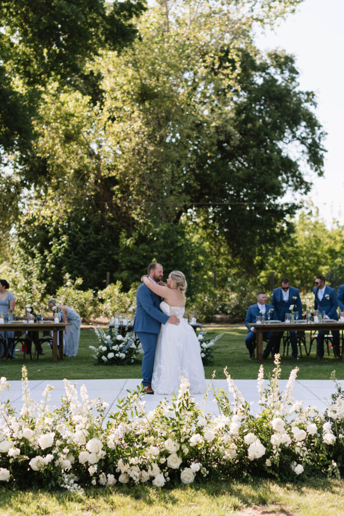 bride and groom dancing at their wedding reception