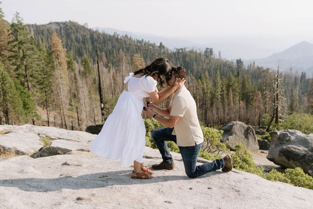 happy couple at their engagement in sequoia national park