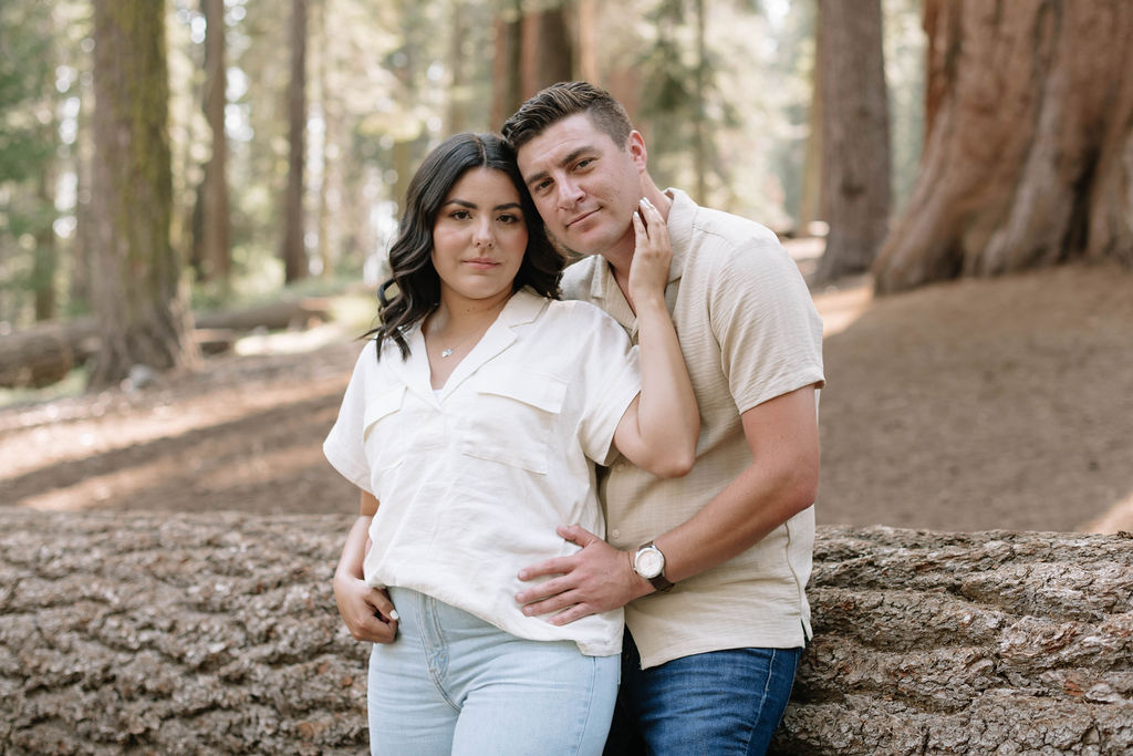 beautiful couple posing for the camera during their engagement session